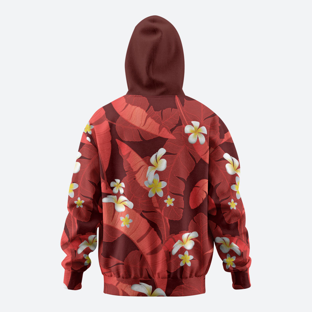 Red Banana Leaf Hawaii Hoodie Lau Maia Plumeria Tropical Summer Vibes LT14 - Polynesian Pride