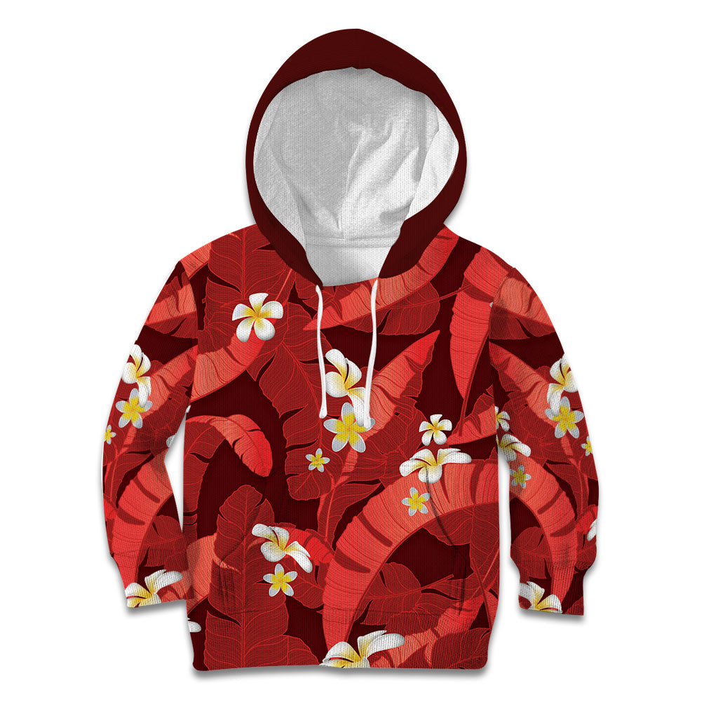 Red Banana Leaf Hawaii Kid Hoodie Lau Maia Plumeria Tropical Summer Vibes LT14 Hoodie Red - Polynesian Pride