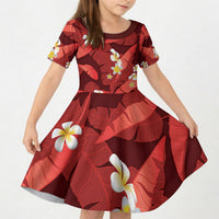 Red Banana Leaf Hawaii Kid Short Sleeve Dress Lau Maia Plumeria Tropical Summer Vibes LT14 KID Red - Polynesian Pride