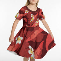 Red Banana Leaf Hawaii Kid Short Sleeve Dress Lau Maia Plumeria Tropical Summer Vibes LT14 - Polynesian Pride