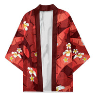 Red Banana Leaf Hawaii Kimono Lau Maia Plumeria Tropical Summer Vibes LT14 Unisex Red - Polynesian Pride