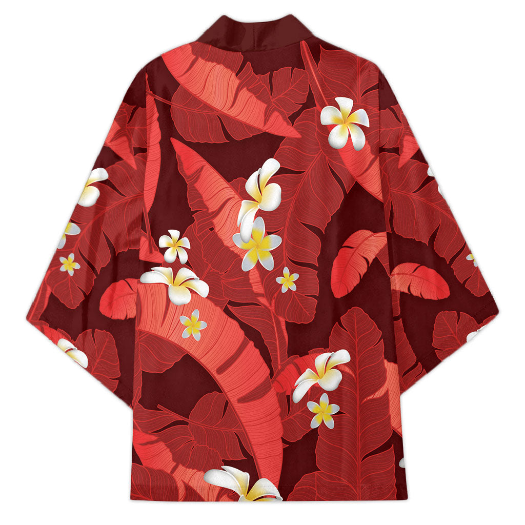 Red Banana Leaf Hawaii Kimono Lau Maia Plumeria Tropical Summer Vibes LT14 - Polynesian Pride