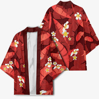 Red Banana Leaf Hawaii Kimono Lau Maia Plumeria Tropical Summer Vibes LT14 - Polynesian Pride