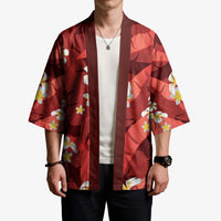 Red Banana Leaf Hawaii Kimono Lau Maia Plumeria Tropical Summer Vibes LT14 - Polynesian Pride
