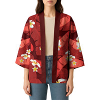 Red Banana Leaf Hawaii Kimono Lau Maia Plumeria Tropical Summer Vibes LT14 - Polynesian Pride