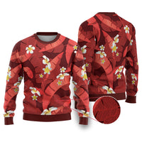 Red Banana Leaf Hawaii Ugly Christmas Sweater Lau Maia Plumeria Tropical Summer Vibes LT14 Red - Polynesian Pride