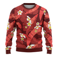 Red Banana Leaf Hawaii Ugly Christmas Sweater Lau Maia Plumeria Tropical Summer Vibes LT14 - Polynesian Pride