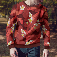 Red Banana Leaf Hawaii Ugly Christmas Sweater Lau Maia Plumeria Tropical Summer Vibes LT14 - Polynesian Pride