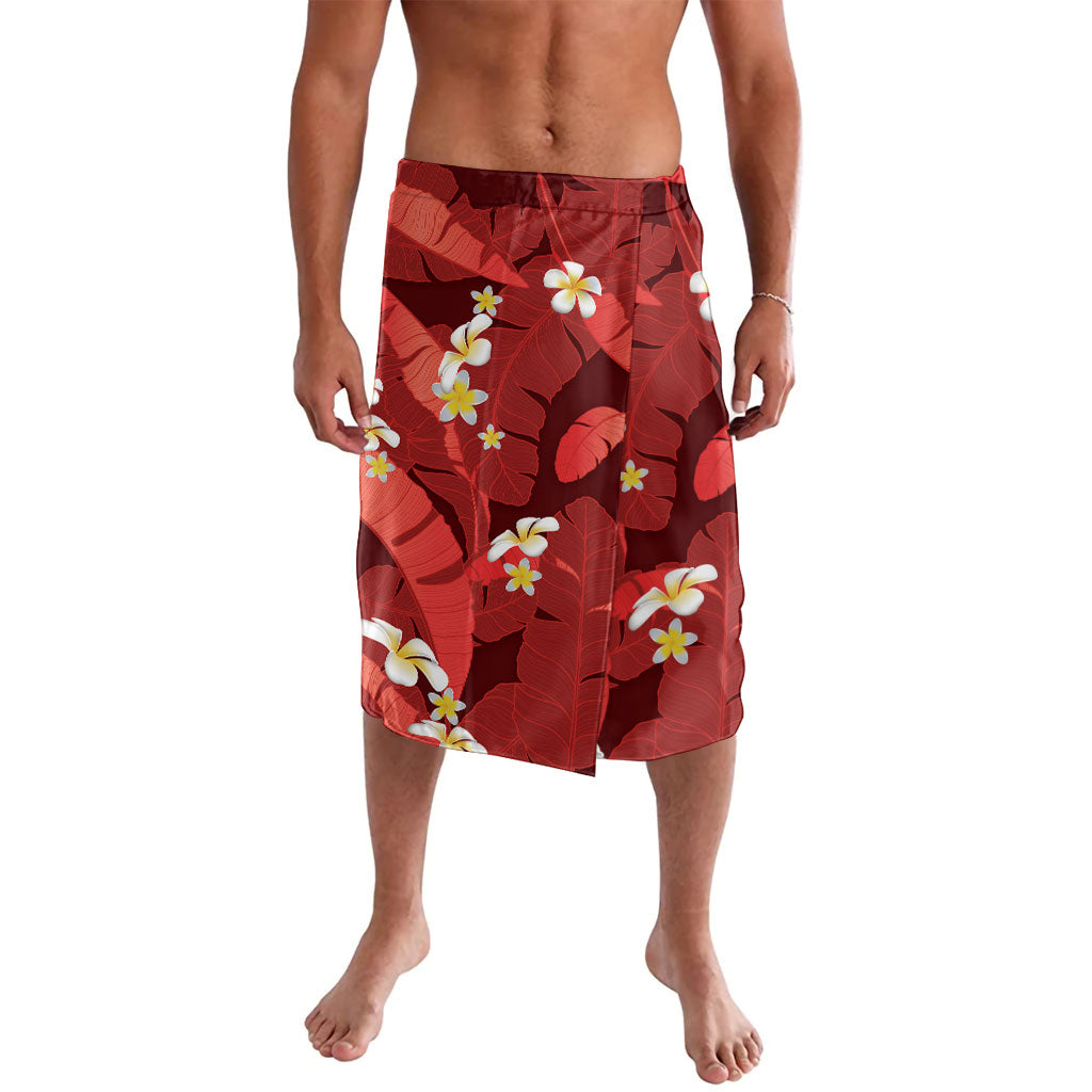 Red Banana Leaf Hawaii Lavalava Lau Maia Plumeria Tropical Summer Vibes LT14 Red - Polynesian Pride