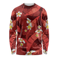 Red Banana Leaf Hawaii Long Sleeve Shirt Lau Maia Plumeria Tropical Summer Vibes LT14 Unisex Red - Polynesian Pride