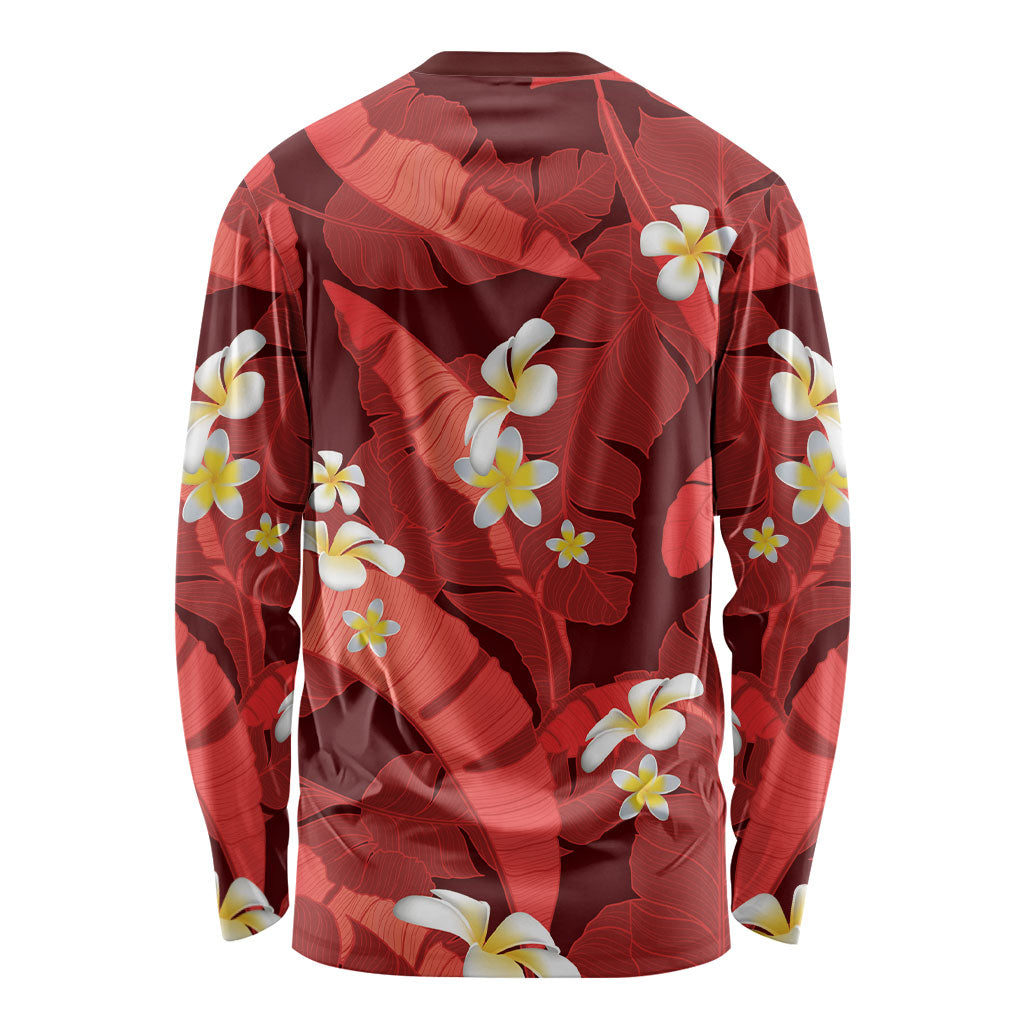 Red Banana Leaf Hawaii Long Sleeve Shirt Lau Maia Plumeria Tropical Summer Vibes LT14 - Polynesian Pride