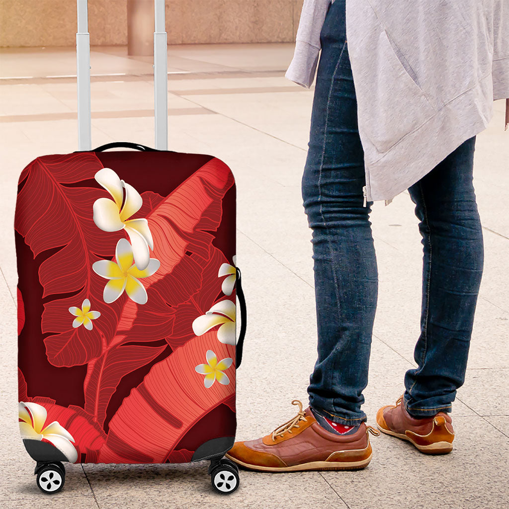 Red Banana Leaf Hawaii Luggage Cover Lau Maia Plumeria Tropical Summer Vibes LT14 Red - Polynesian Pride