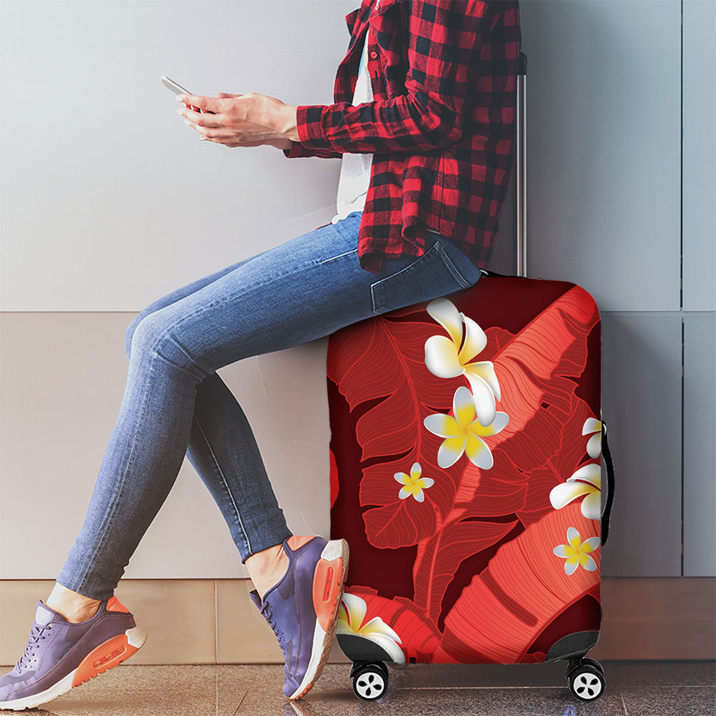 Red Banana Leaf Hawaii Luggage Cover Lau Maia Plumeria Tropical Summer Vibes LT14 - Polynesian Pride