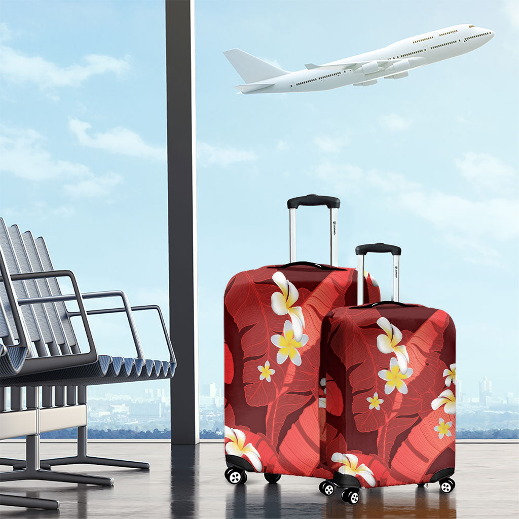Red Banana Leaf Hawaii Luggage Cover Lau Maia Plumeria Tropical Summer Vibes LT14 - Polynesian Pride