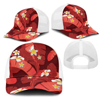 Red Banana Leaf Hawaii Mesh Trucker Cap Lau Maia Plumeria Tropical Summer Vibes LT14 - Polynesian Pride