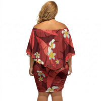 Red Banana Leaf Hawaii Off Shoulder Short Dress Lau Maia Plumeria Tropical Summer Vibes LT14 - Polynesian Pride