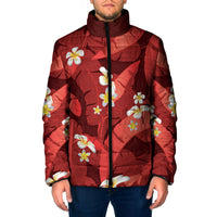 Red Banana Leaf Hawaii Padded Jacket Lau Maia Plumeria Tropical Summer Vibes LT14 Men Red - Polynesian Pride