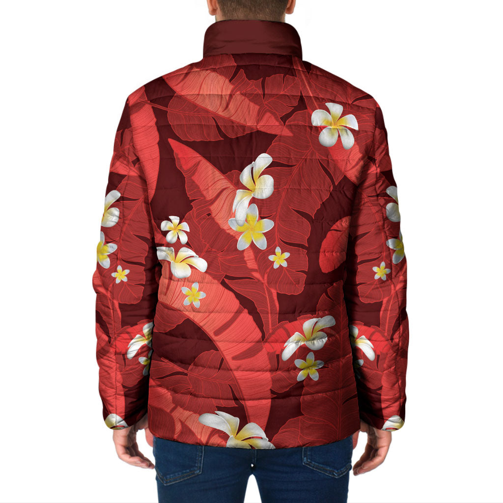 Red Banana Leaf Hawaii Padded Jacket Lau Maia Plumeria Tropical Summer Vibes LT14 - Polynesian Pride