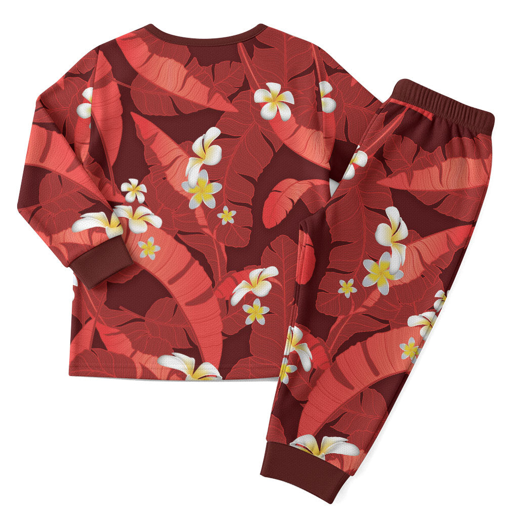 Red Banana Leaf Hawaii Christmas Pajama Set Lau Maia Plumeria Tropical Summer Vibes LT14 - Polynesian Pride