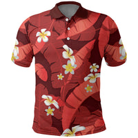 Red Banana Leaf Hawaii Polo Shirt Lau Maia Plumeria Tropical Summer Vibes LT14 Red - Polynesian Pride
