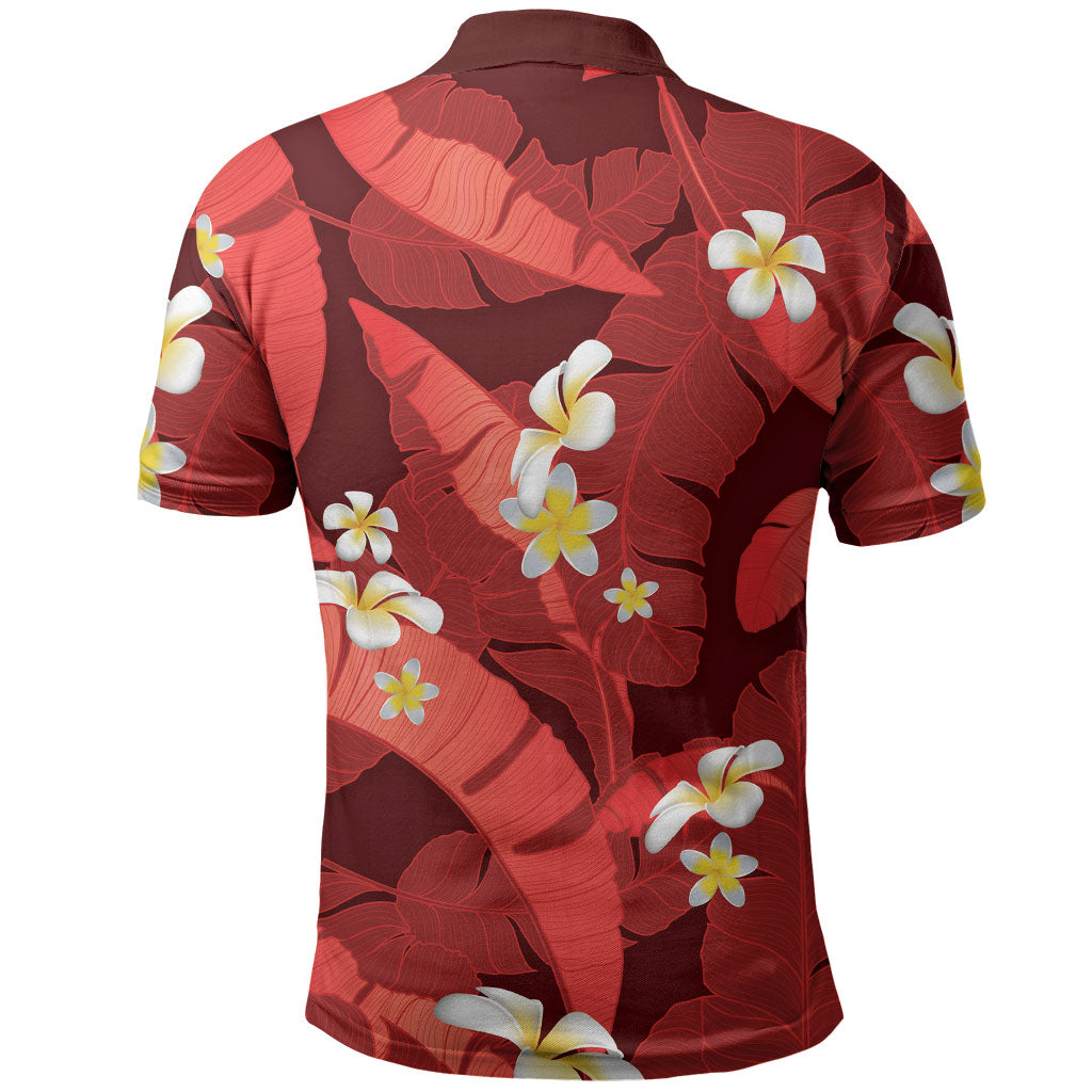 Red Banana Leaf Hawaii Polo Shirt Lau Maia Plumeria Tropical Summer Vibes LT14 - Polynesian Pride