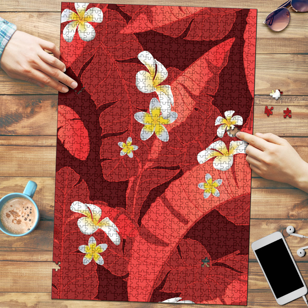 Red Banana Leaf Hawaii Puzzle Lau Maia Plumeria Tropical Summer Vibes LT14 Red - Polynesian Pride