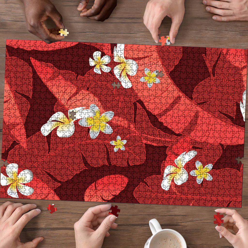 Red Banana Leaf Hawaii Puzzle Lau Maia Plumeria Tropical Summer Vibes LT14 - Polynesian Pride