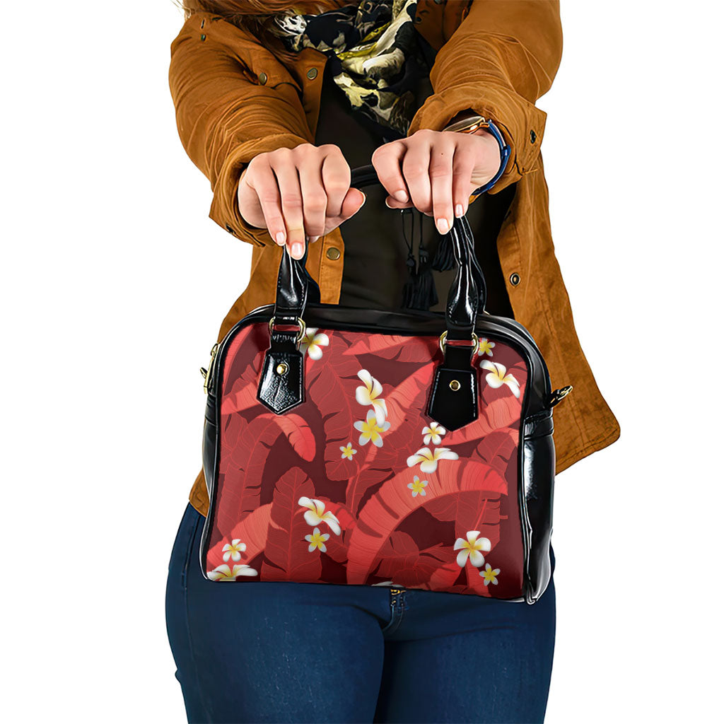Red Banana Leaf Hawaii Shoulder Handbag Lau Maia Plumeria Tropical Summer Vibes LT14 One Size Red - Polynesian Pride