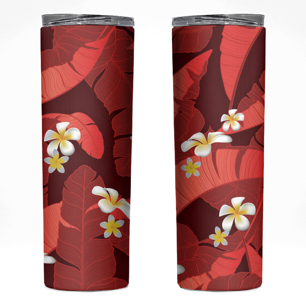 Red Banana Leaf Hawaii Skinny Tumbler Lau Maia Plumeria Tropical Summer Vibes LT14 Red - Polynesian Pride