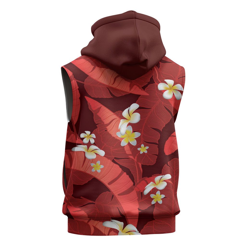 Red Banana Leaf Hawaii Sleeveless Hoodie Lau Maia Plumeria Tropical Summer Vibes LT14 - Polynesian Pride