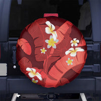 Red Banana Leaf Hawaii Spare Tire Cover Lau Maia Plumeria Tropical Summer Vibes LT14 No hole Red - Polynesian Pride