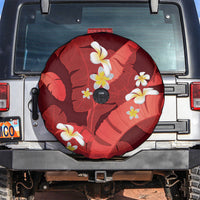 Red Banana Leaf Hawaii Spare Tire Cover Lau Maia Plumeria Tropical Summer Vibes LT14 Red - Polynesian Pride