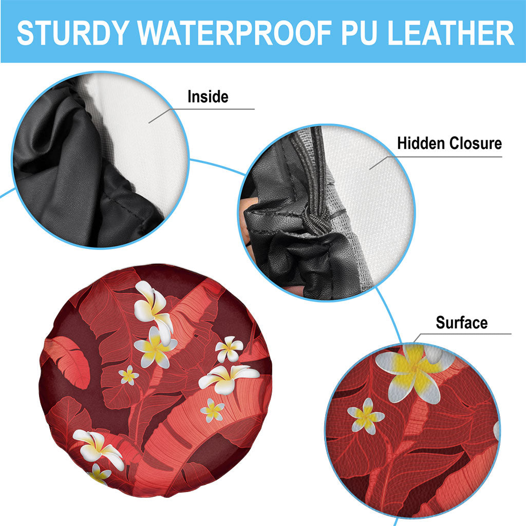Red Banana Leaf Hawaii Spare Tire Cover Lau Maia Plumeria Tropical Summer Vibes LT14 - Polynesian Pride