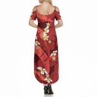 Red Banana Leaf Hawaii Summer Maxi Dress Lau Maia Plumeria Tropical Summer Vibes LT14 - Polynesian Pride