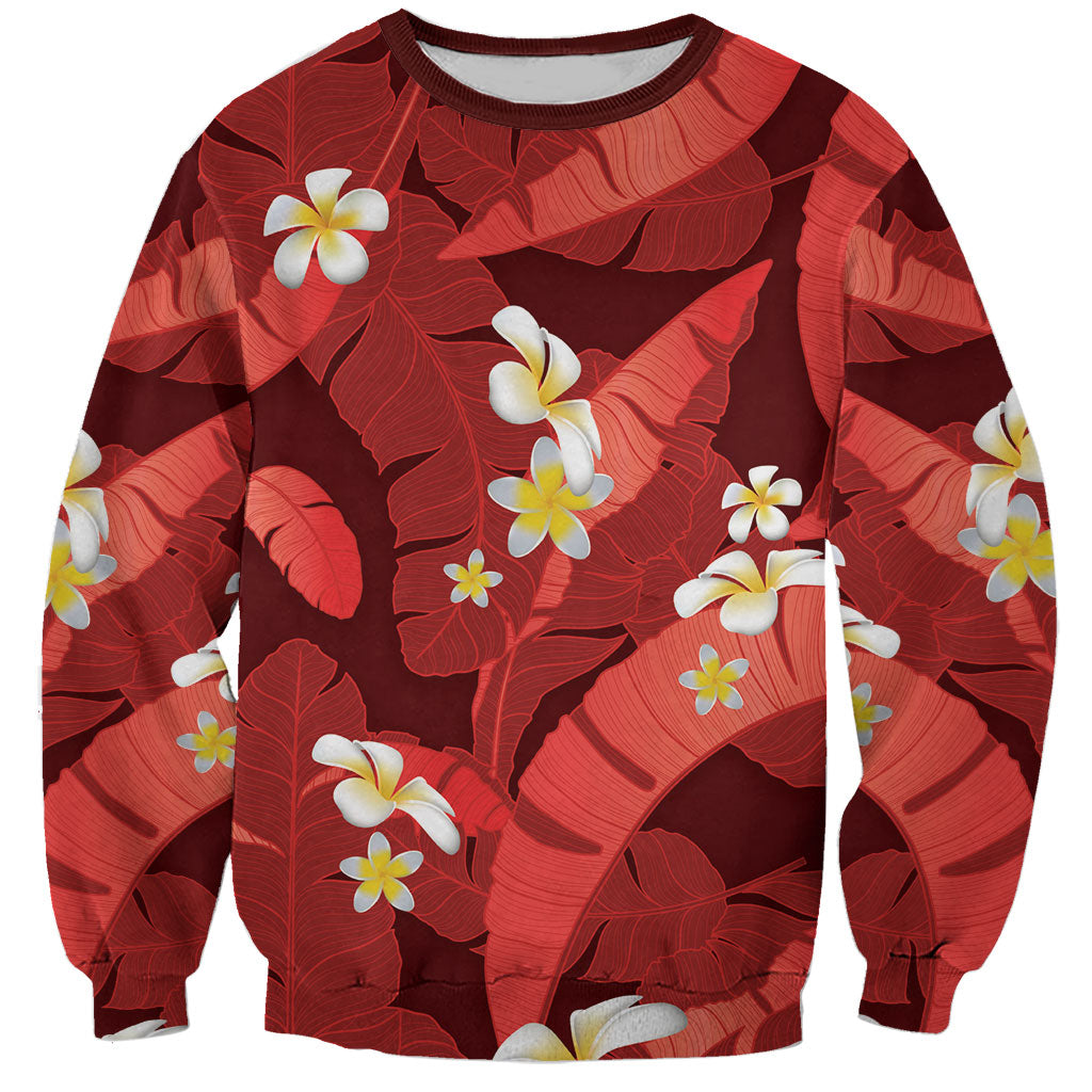 Red Banana Leaf Hawaii Sweatshirt Lau Maia Plumeria Tropical Summer Vibes LT14 Unisex Red - Polynesian Pride