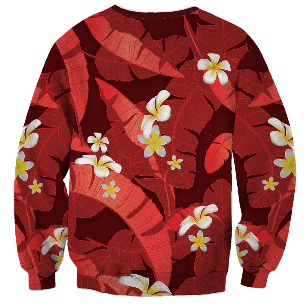 Red Banana Leaf Hawaii Sweatshirt Lau Maia Plumeria Tropical Summer Vibes LT14 - Polynesian Pride