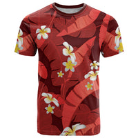 Red Banana Leaf Hawaii T Shirt Lau Maia Plumeria Tropical Summer Vibes LT14 Red - Polynesian Pride