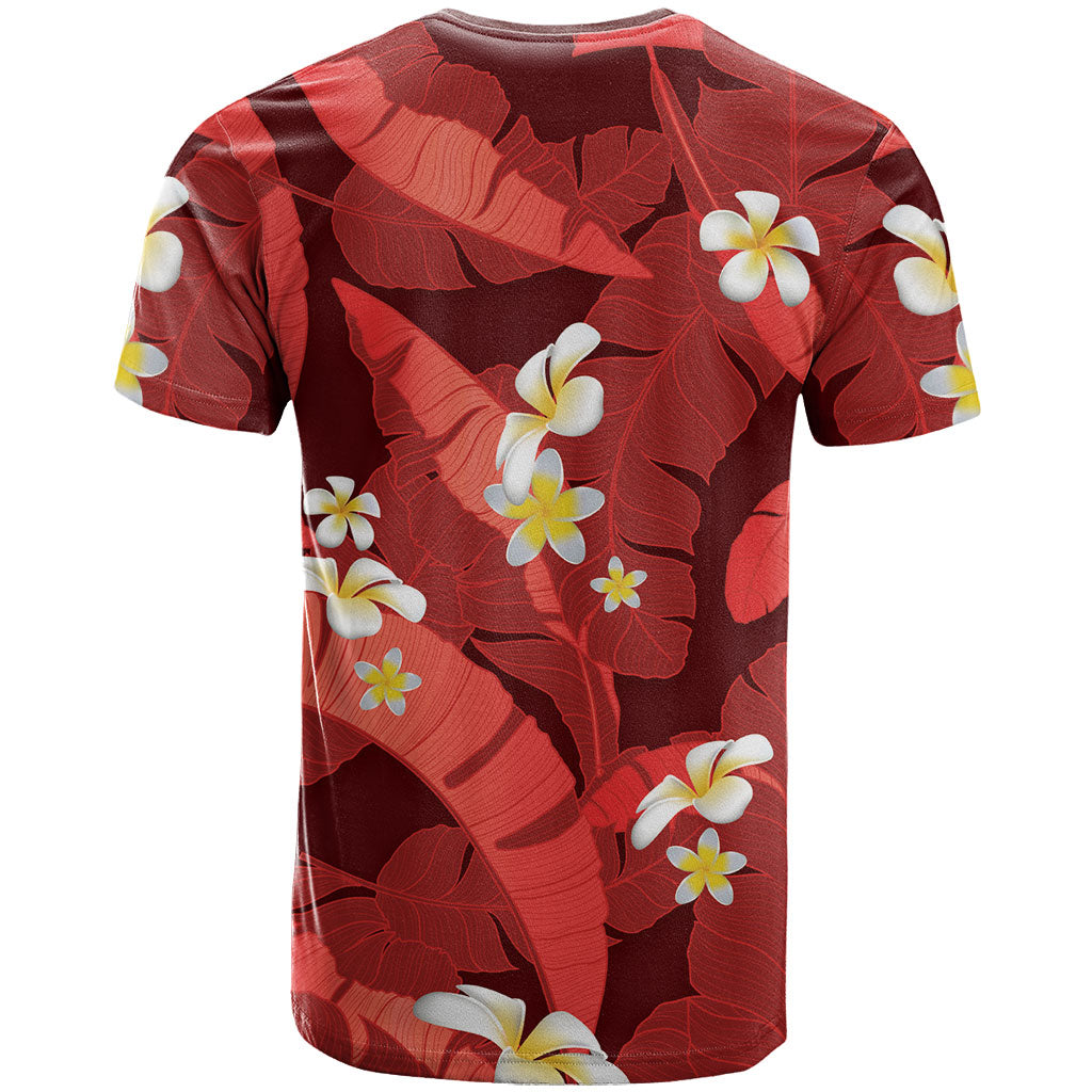 Red Banana Leaf Hawaii T Shirt Lau Maia Plumeria Tropical Summer Vibes LT14 - Polynesian Pride