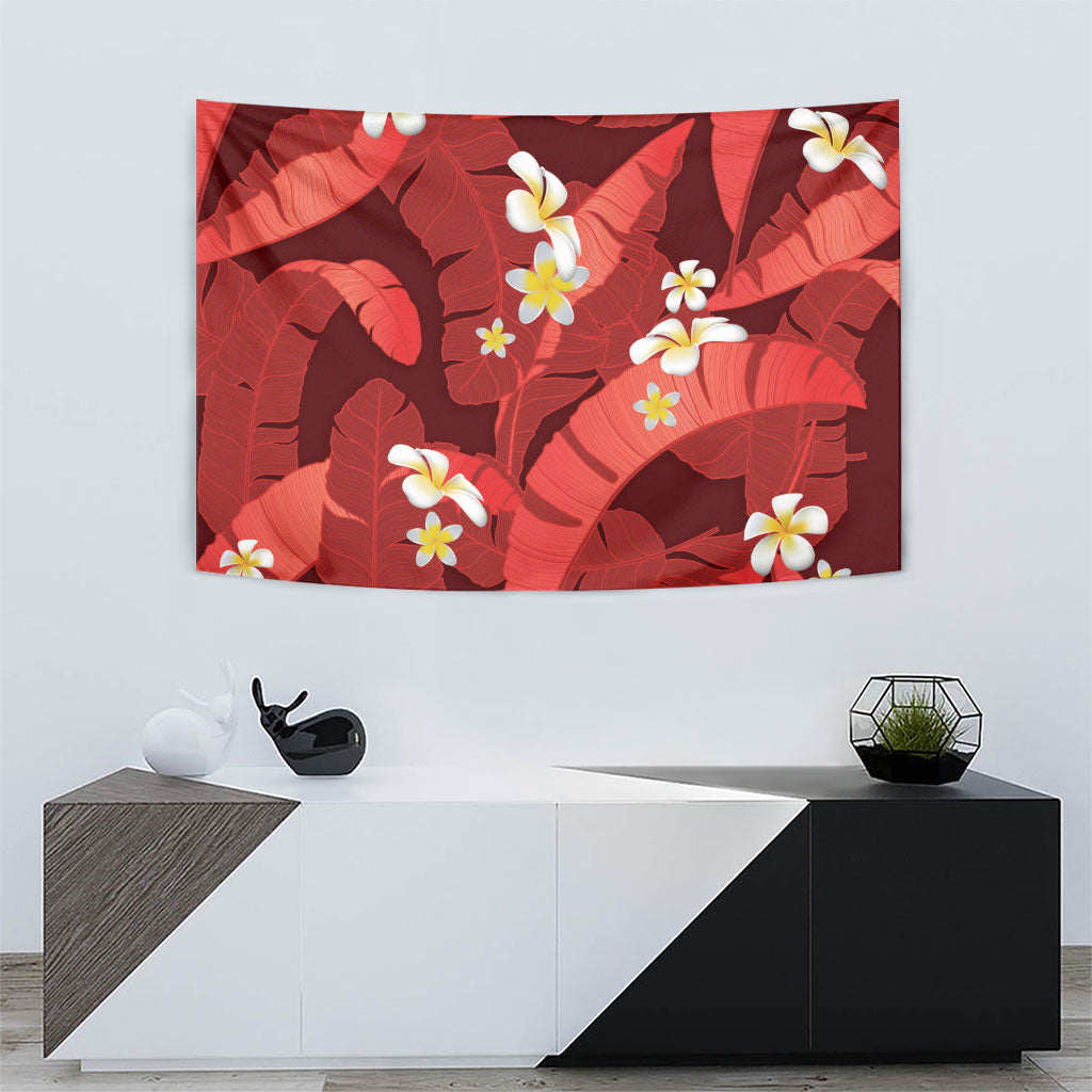 Red Banana Leaf Hawaii Tapestry Lau Maia Plumeria Tropical Summer Vibes LT14 - Polynesian Pride