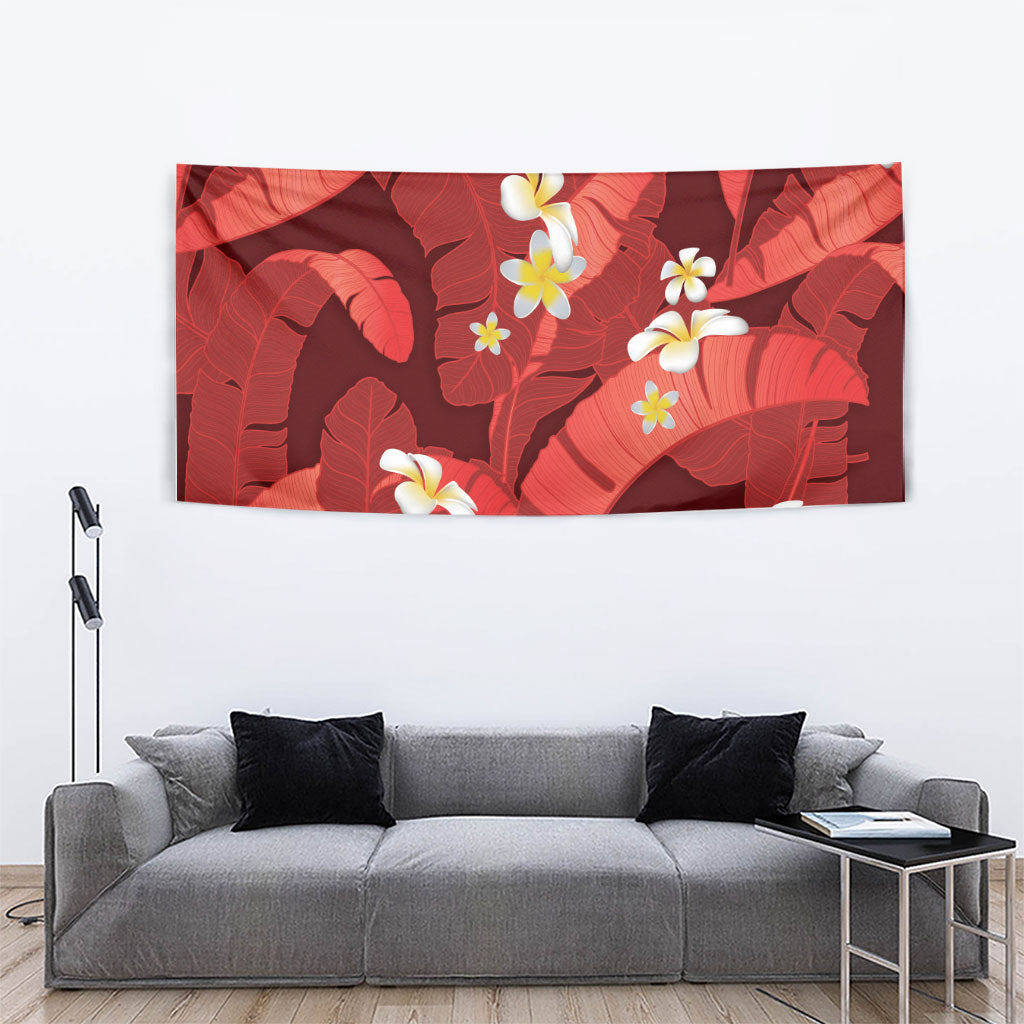 Red Banana Leaf Hawaii Tapestry Lau Maia Plumeria Tropical Summer Vibes LT14 - Polynesian Pride