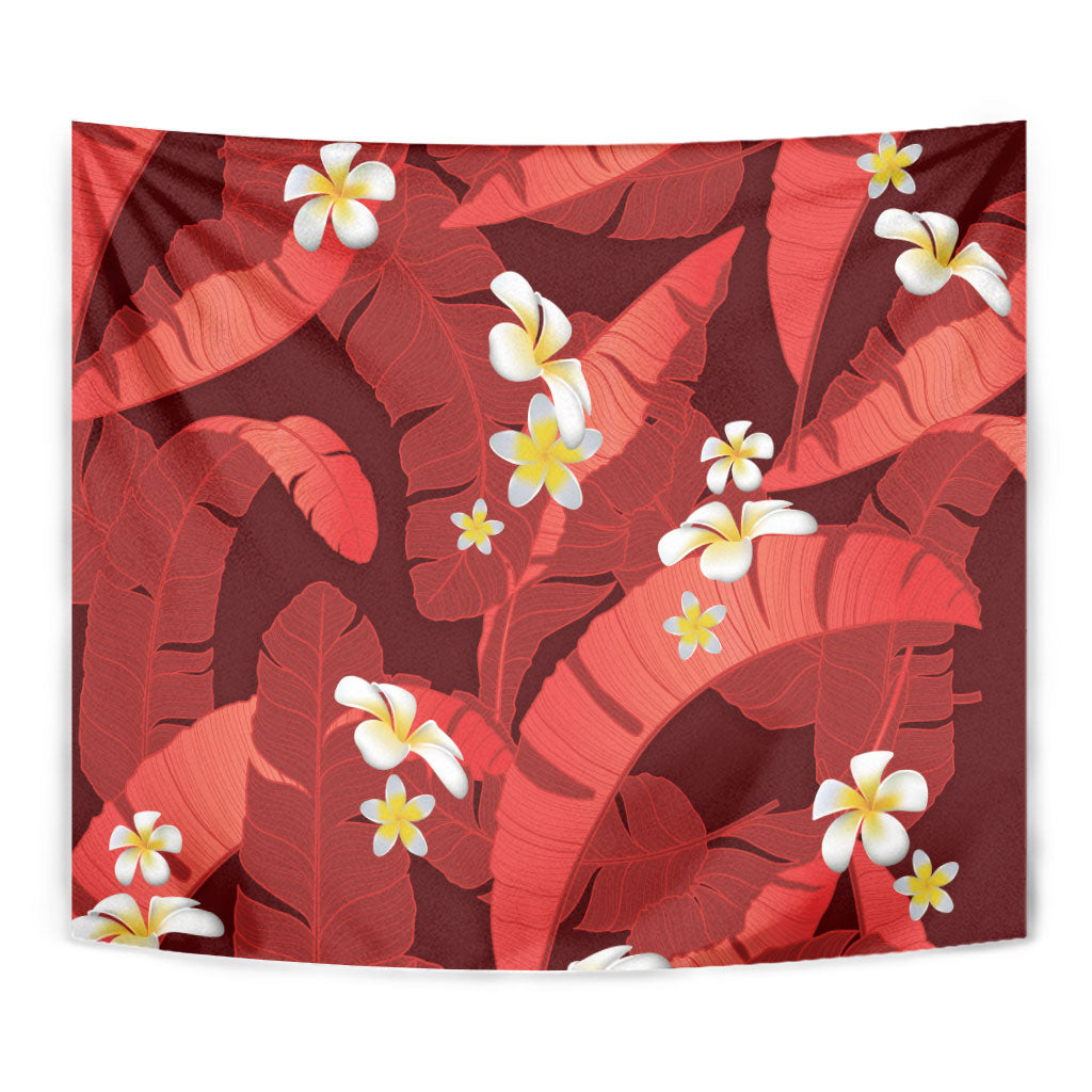 Red Banana Leaf Hawaii Tapestry Lau Maia Plumeria Tropical Summer Vibes LT14 - Polynesian Pride