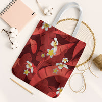 Red Banana Leaf Hawaii Tote Bag Lau Maia Plumeria Tropical Summer Vibes LT14 White Strap One Size Red - Polynesian Pride