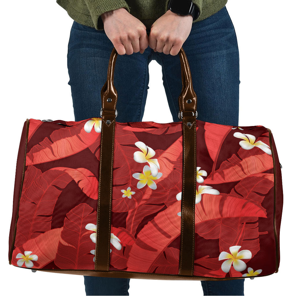 Red Banana Leaf Hawaii Travel Bag Lau Maia Plumeria Tropical Summer Vibes LT14 Red - Polynesian Pride