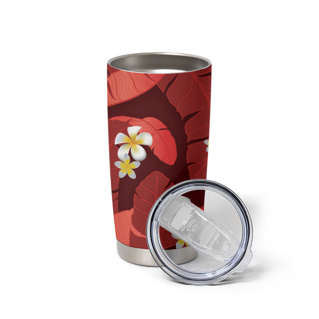 Red Banana Leaf Hawaii Tumbler Cup Lau Maia Plumeria Tropical Summer Vibes LT14 - Polynesian Pride