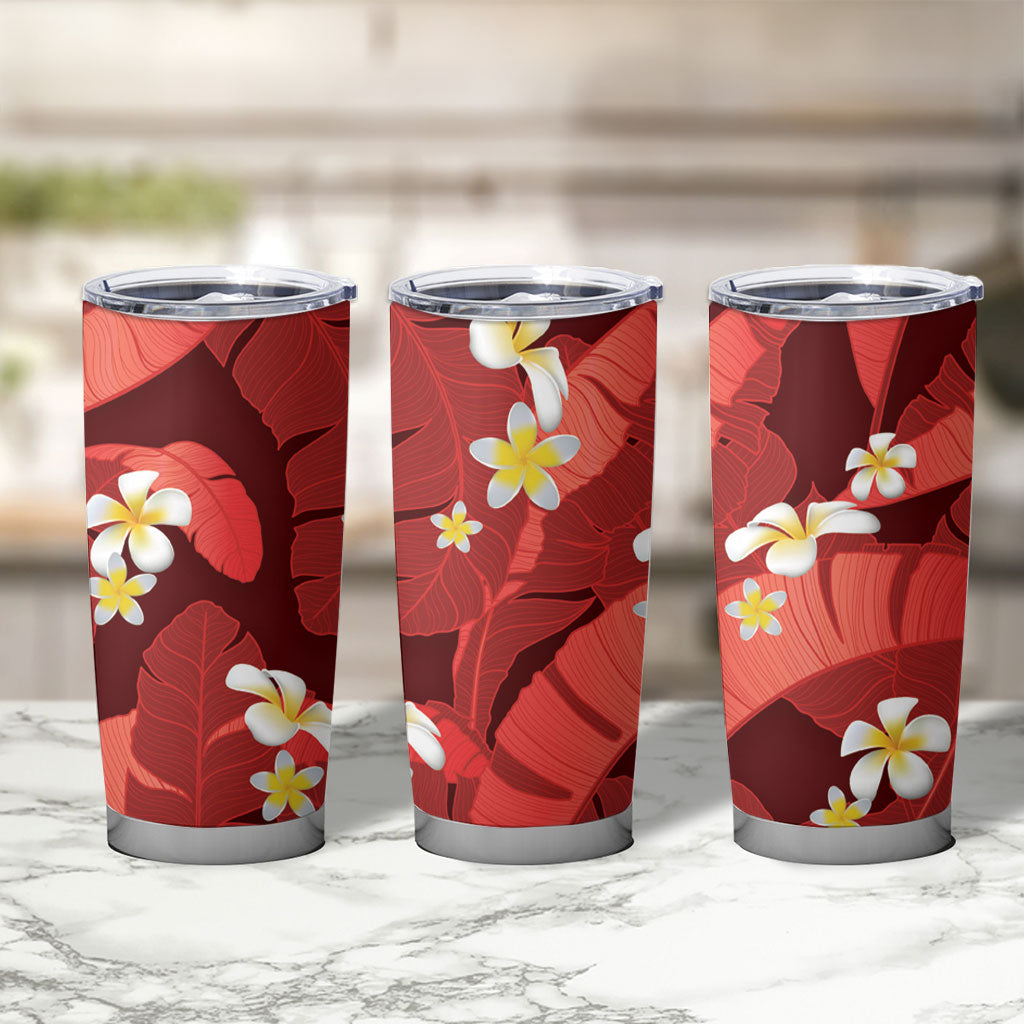Red Banana Leaf Hawaii Tumbler Cup Lau Maia Plumeria Tropical Summer Vibes LT14 - Polynesian Pride