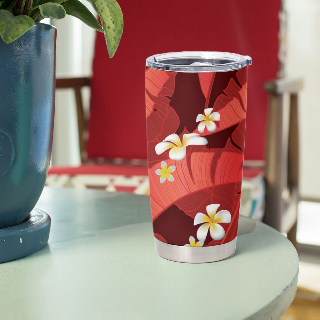 Red Banana Leaf Hawaii Tumbler Cup Lau Maia Plumeria Tropical Summer Vibes LT14 - Polynesian Pride