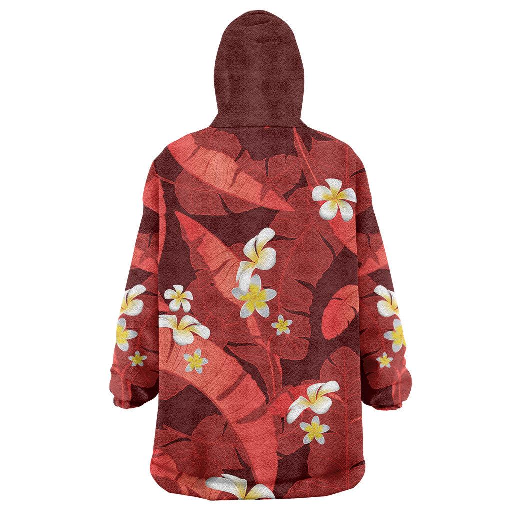 Red Banana Leaf Hawaii Wearable Blanket Hoodie Lau Maia Plumeria Tropical Summer Vibes LT14 - Polynesian Pride
