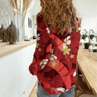 Red Banana Leaf Hawaii Women Casual Shirt Lau Maia Plumeria Tropical Summer Vibes LT14 - Polynesian Pride