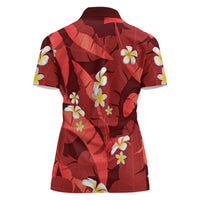 Red Banana Leaf Hawaii Women Polo Shirt Lau Maia Plumeria Tropical Summer Vibes LT14 - Polynesian Pride
