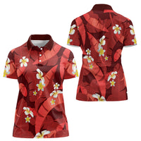 Red Banana Leaf Hawaii Women Polo Shirt Lau Maia Plumeria Tropical Summer Vibes LT14 - Polynesian Pride